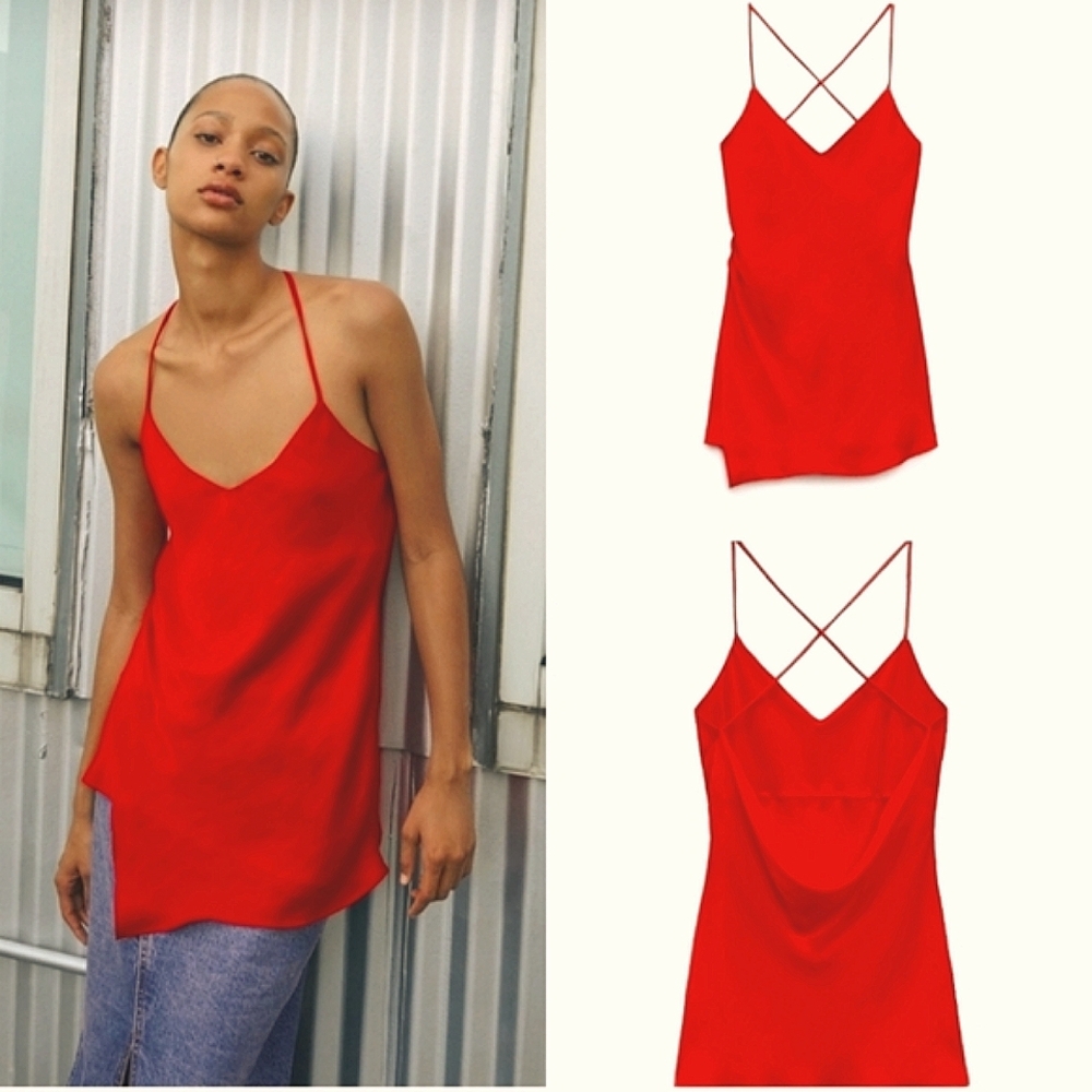 💘🆕️Zara XS Red Camisole Draped Tank Top